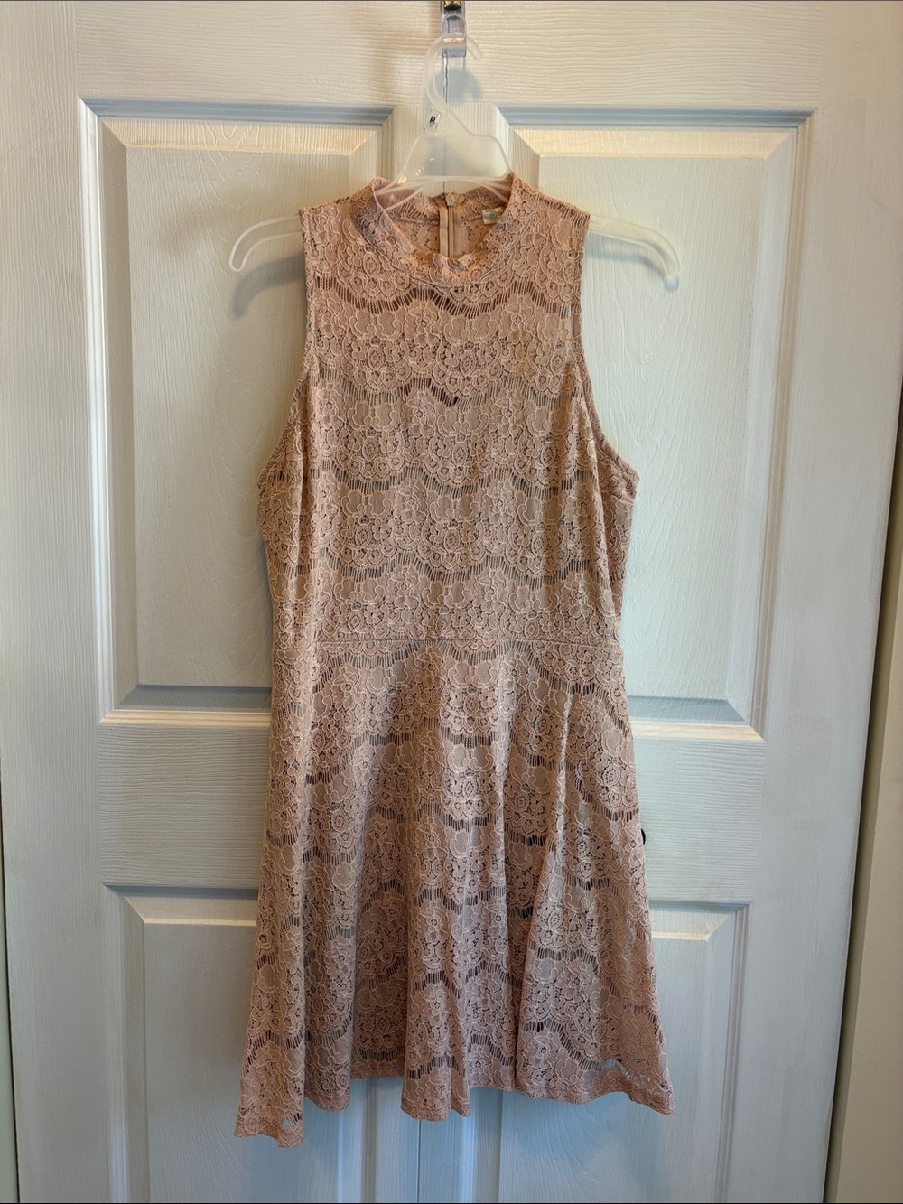 love, Fire Blush Lace High-Neck Mini Dress